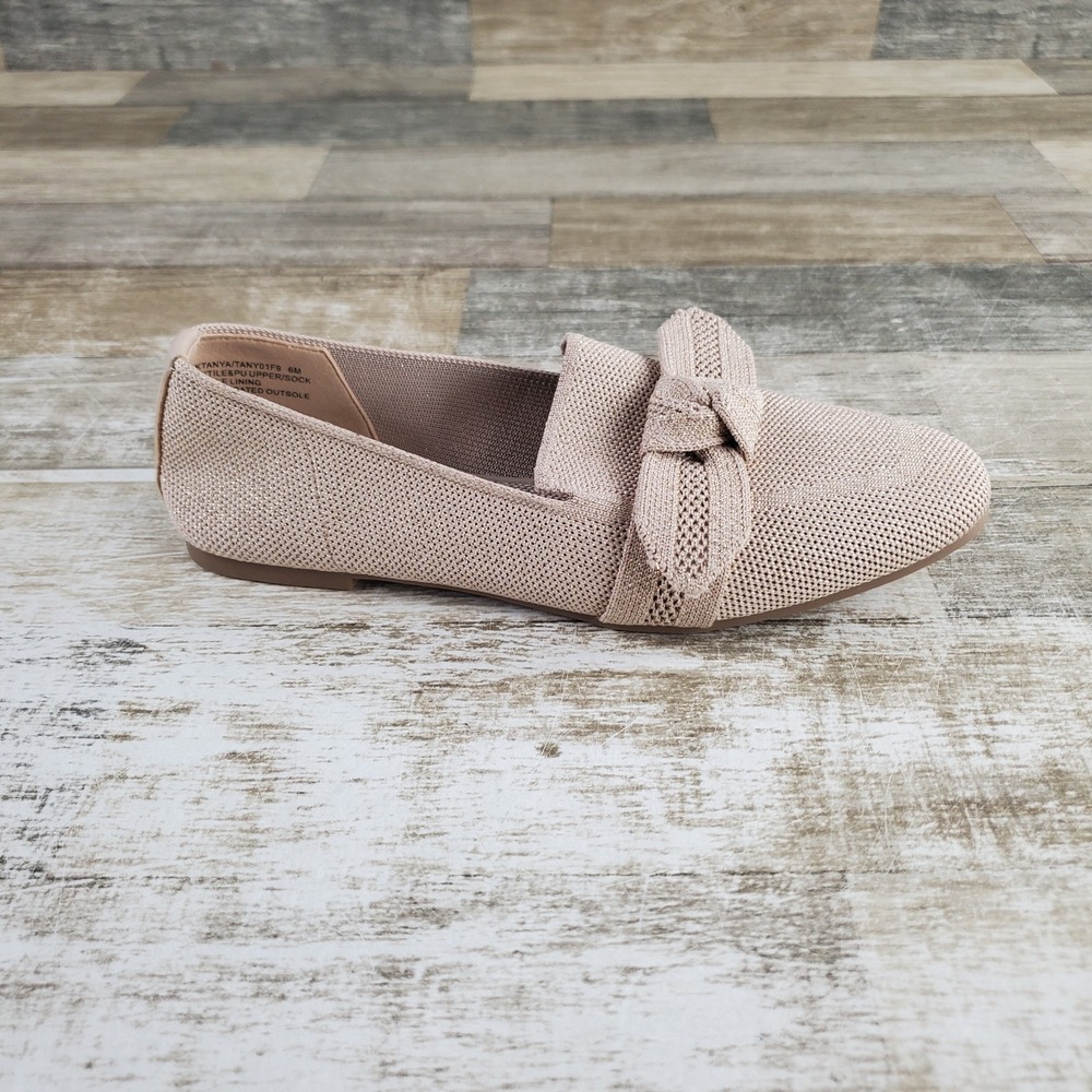 Anne Klein Tarsy Womens Loafers Sz 6 M Soft Gold Knit Knotted Bow Detail Slip On